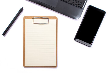 Gadgets mockup template isolated on white background. Flat lay design. Gadgets for Business template top view.