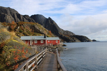 Nusfjord village on Lofoten islands on a beautiful and clear day in autumn