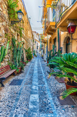 Fototapeta na wymiar Picturesque streets and alleys in the seaside village, Scilla, Italy