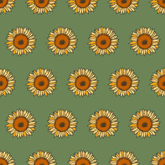 Vector seamless pattern with yellow sunflowers