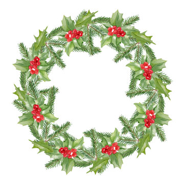Christmas wreath. watercolor painted wreath with christmas decorations. Great for greeting cards, printing products, flyers, banners, letters