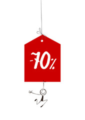 Sale tag -70% with a happy stick figure