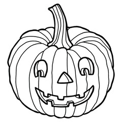 Vector illustration. Coloring page. Hand drawing pumpkin. Outline drawing. Isolated on white drawing of a halloween pumpkin. Festive decorations and cards.