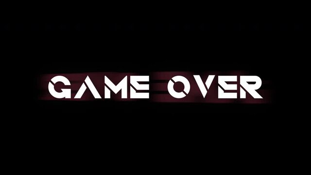 Retro video game screen with glitch. Game over with noisy distortion.