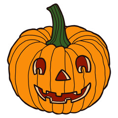Vector illustration. Hand drawing pumpkin. Isolated on white drawing of a Halloween pumpkin. Holiday decorations and cards.