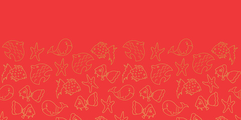 Vector orange horizontal border aquatic seamless pattern background