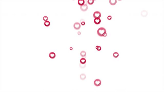 Loopable animation slowly moving up pink like icons hearts on transparent background with alpha channel.