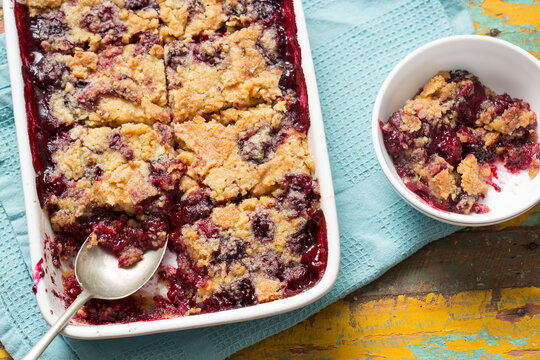 Plum Dump Cake. Simple Cake With Plums
