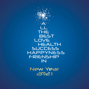 All The Best In New Year 2021 White Gold Typography Shining Christmas Tree Blue Background