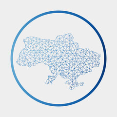 Ukraine icon. Network map of the country. Round Ukraine sign with gradient ring. Technology, internet, network, telecommunication concept. Vector illustration.
