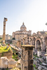 Rome, Italy. One of the most famous landmarks in the world, ancient ruins, Roman Forum, Colosseum