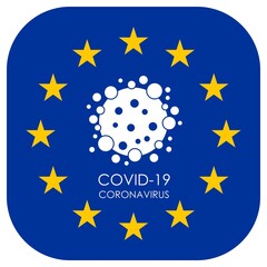 Coronavirus maladie, covid-19 pandémie, icône sur le drapeau européen