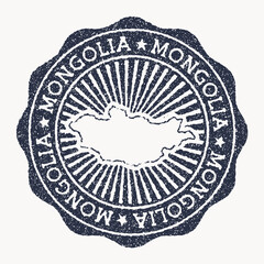 Mongolia stamp. Travel rubber stamp with the name and map of the country, vector illustration. Can be used as insignia, logotype, label, sticker or badge of Mongolia.