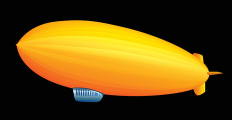 Yellow Zeppelin Vintage airship. Dirigible balloon. Black background. Vector illustration