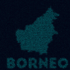 Fototapeta na wymiar Borneo tech map. Island symbol in digital style. Cyber map of Borneo with island name. Vibrant vector illustration.