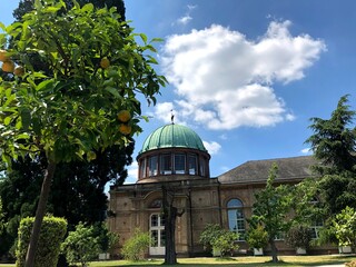 Oranges and the building in Karlsruhe