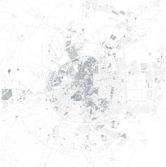 Satellite view of Erbil or Hawler the capital and most populated city in the Kurdistan Region in northern Iraq. Map streets and buildings of the city