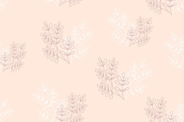 Seamless vector floral pattern. Delicate background with plant leaves on a pink background. Colored background for site, print