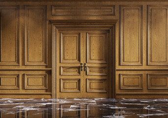  Classic luxury empty room with doors and boiserie.  - obrazy, fototapety, plakaty