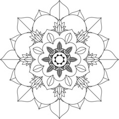 Easy Mandala coloring book simple and basic for beginners, seniors and children. Set of Mehndi flower pattern for Henna drawing and tattoo. Decoration in ethnic oriental, Indian style.