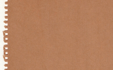Closeup torn brown paper on grunge white paper texture background. Rip Paper note ,brown paper sheet  with space for text ,pattern or abstract background.Hi resolution image.