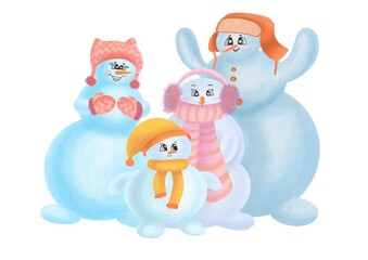 a family of four cute snowmen