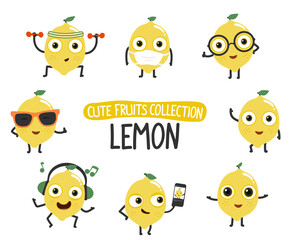 Cute lemon cartoon characters set.To see the other vector fruit cartoon illustrations , please check cute fruits collection.