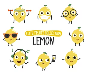 Fotobehang Cute lemon cartoon characters set.To see the other vector fruit cartoon illustrations , please check cute fruits collection. © Vaytpark