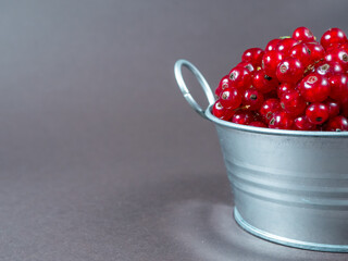 A metal basin filled with red currants