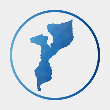 recommend clip art: Mozambique icon. Polygonal map of the country in gradient ring. Round low poly Mozambique sign. Vector illustration.