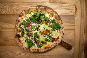 Vegetarian pizza in an Italian pizzeria
