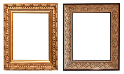 Set of gilded antique picture frames isolated on white background.