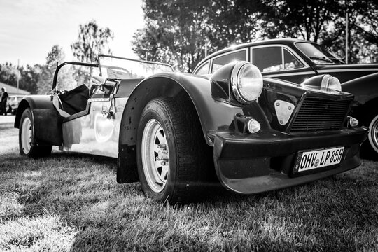 PAAREN IM GLIEN, GERMANY - OCTOBER 03, 2020: The kit car Dutton Phaeton Series 3. Black and white. Die Oldtimer Show 2020.