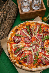 salami, ham, pizza, cheese, tomato, sausage, fast, food, dinner, pepperoni, italian, cuisine, mozzarella, vegetable, pepper, rustic, snack, baked, background, fastfood, closeup, mediterranean, meal, m