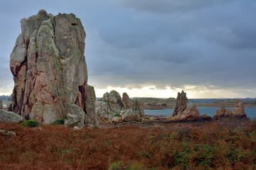 Beautiful lights on the coast at Plougrescant in Brittany, France