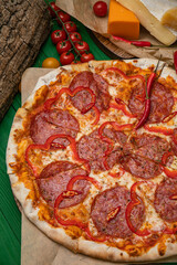 salami, ham, pizza, cheese, tomato, sausage, fast, food, dinner, pepperoni, italian, cuisine, mozzarella, vegetable, pepper, rustic, snack, baked, background, fastfood, closeup, mediterranean, meal, m