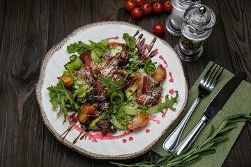 Salad with meat in an American bistro
