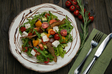 Salad with meat in an American bistro
