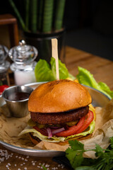 Vegetarian hamburger in an American bistro
