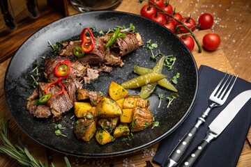 Meat dish in an American cafe.
