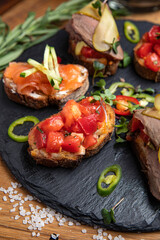 Assorted Italian bruschettas in a restaurant
