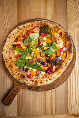 Vegetarian pizza in an Italian pizzeria
