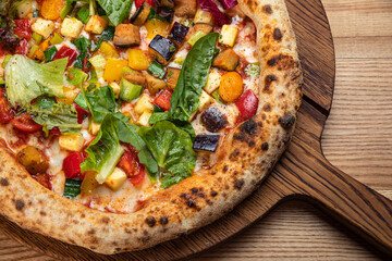 Vegetarian pizza in an Italian pizzeria
