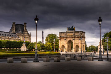 Fototapeta premium Paris, France - September 29, 2020: Louvre museum and carrousel in Paris . Louvre museum is one of the world's largest museums with more than 8 million visitors each year.