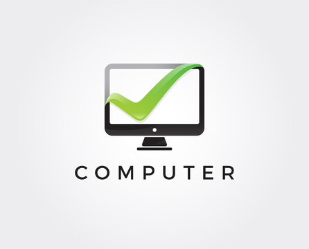 minimal computer logo template - vector illustration