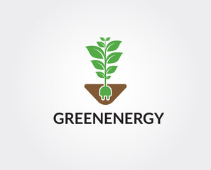 minimal green energy logo template - vector illustration