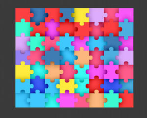 Colorful of chrome puzzle with its shadow (3D Rendering)