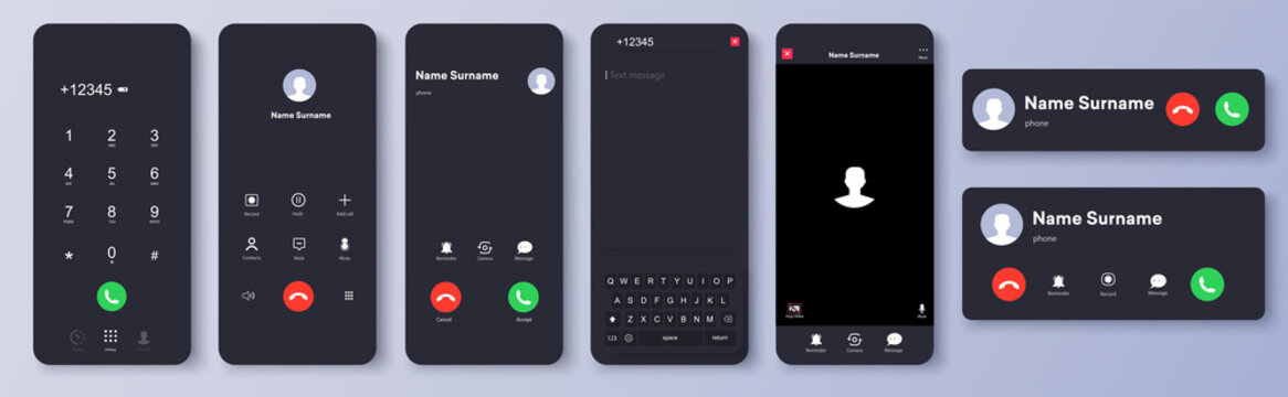 Mockup incoming call, voicemail screen, smartphone interface vector template. Flat UI, UX for application. New Call screen template. Web app display template. Realistic mobile mockup. Vector