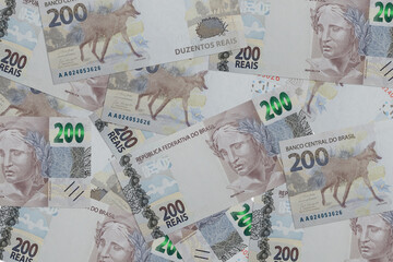 Curitiba / PR / Brazil - 10/11/2020: Fund filled with Brazilian notes of R $ 200.00