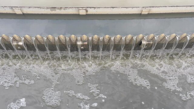 Forks of the secondary sedimentation tank during the process of city waste water treatment. The wastewater treatment plant..